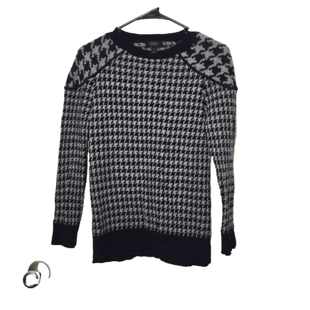 J Crew Sweater Sz M Houndstooth Merino Wool Breathable Long Sleeve Knit Classic